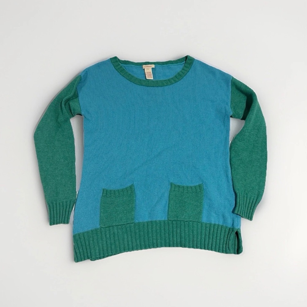Sundance Women's Medium Wool Cashmere Angora Sweater Teal Blue Pockets
